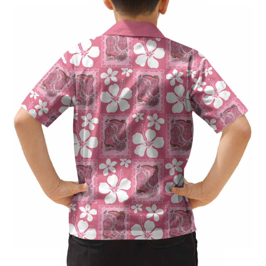 Give Cancer The Boot Pink Cowgirl Kid Hawaiian Shirt Western Aloha Hibiscus Paniolo Heritage Floral
