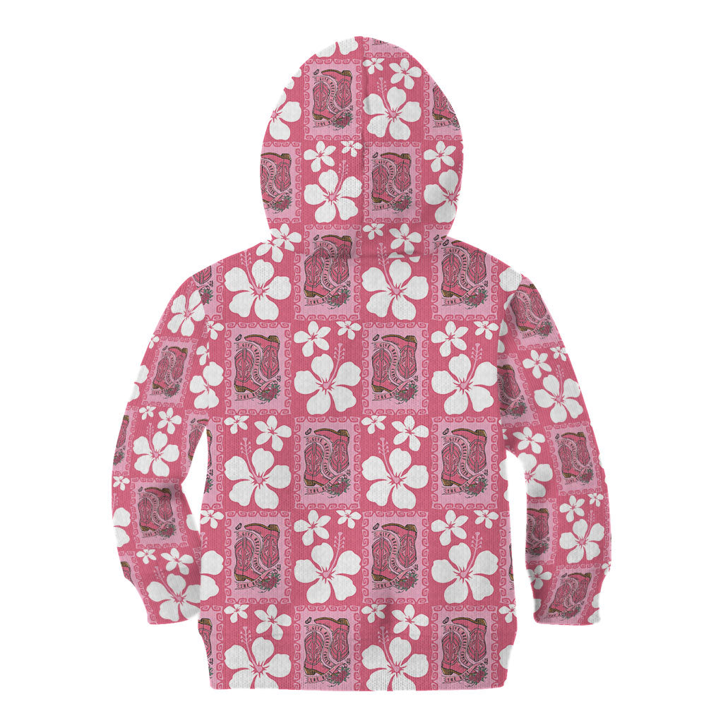 Give Cancer The Boot Pink Cowgirl Kid Hoodie Western Aloha Hibiscus Paniolo Heritage Floral