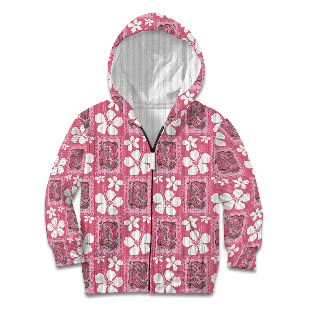 Give Cancer The Boot Pink Cowgirl Kid Hoodie Western Aloha Hibiscus Paniolo Heritage Floral