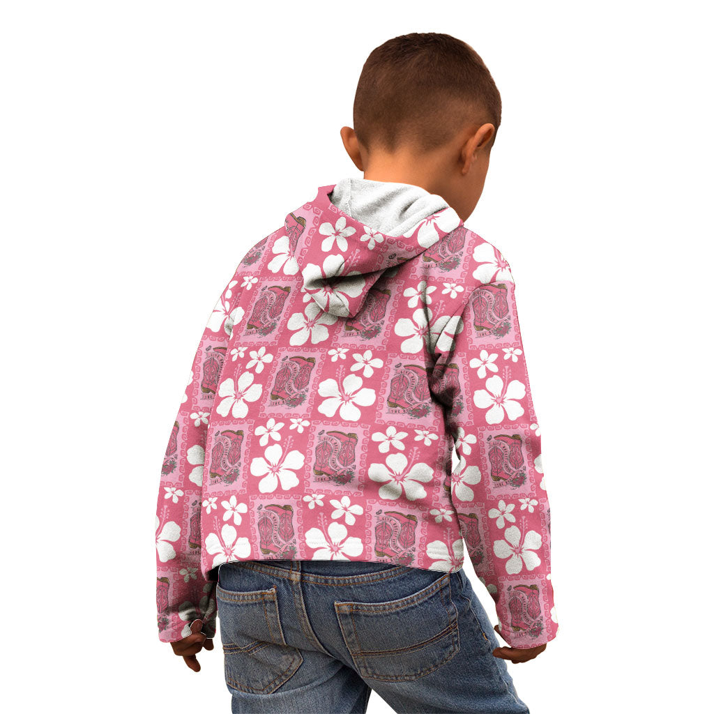 Give Cancer The Boot Pink Cowgirl Kid Hoodie Western Aloha Hibiscus Paniolo Heritage Floral