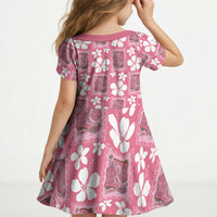 Give Cancer The Boot Pink Cowgirl Kid Short Sleeve Dress Western Aloha Hibiscus Paniolo Heritage Floral