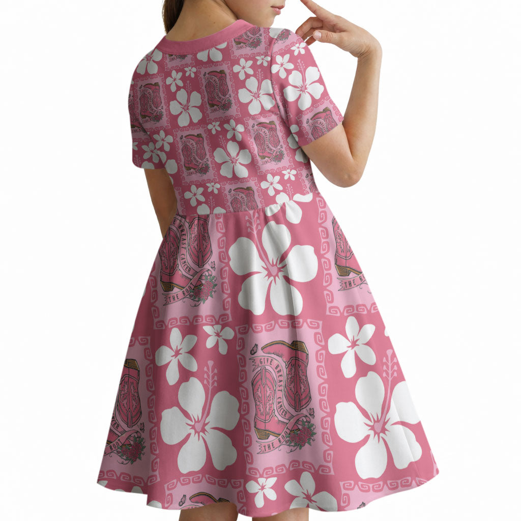 Give Cancer The Boot Pink Cowgirl Kid Short Sleeve Dress Western Aloha Hibiscus Paniolo Heritage Floral