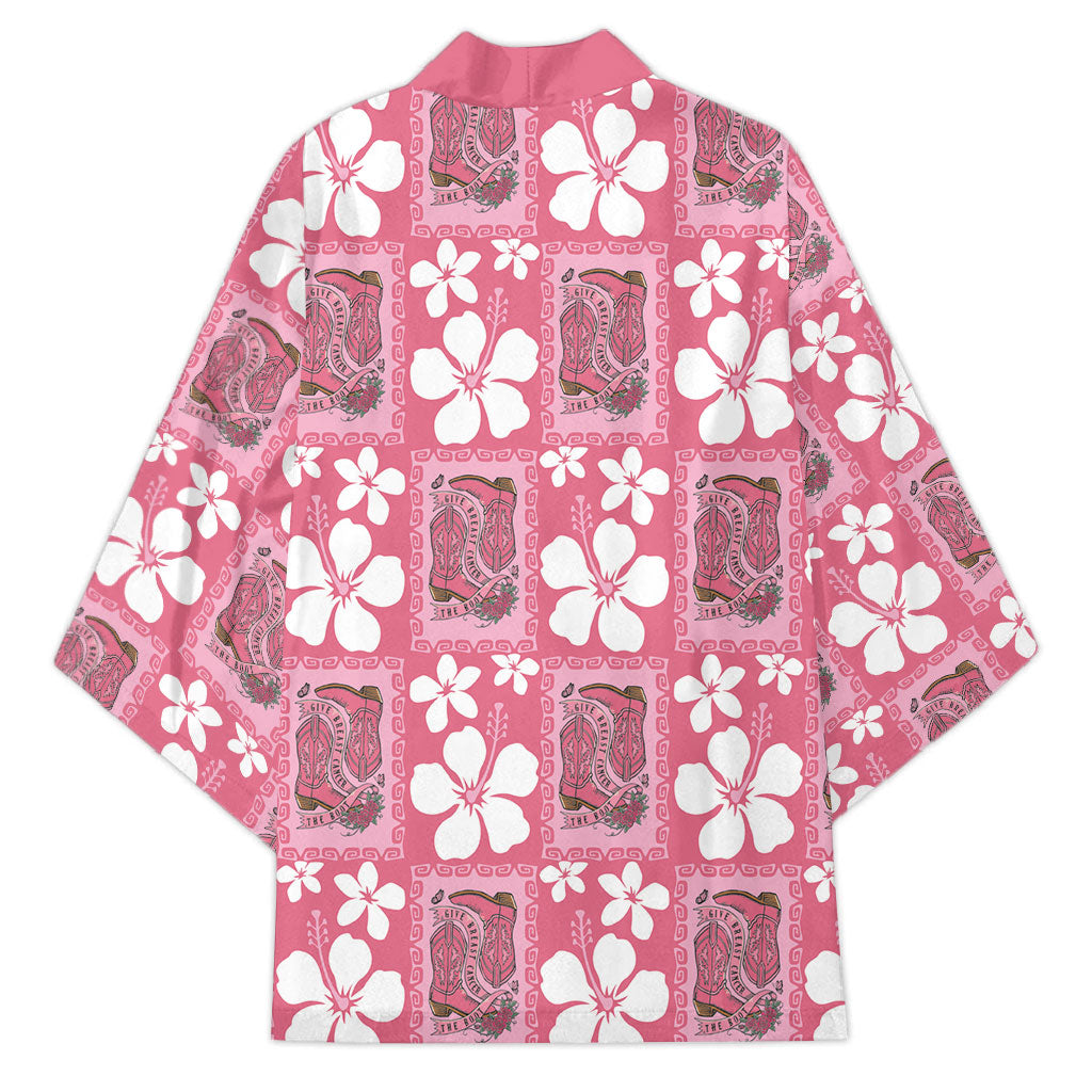 Give Cancer The Boot Pink Cowgirl Kimono Western Aloha Hibiscus Paniolo Heritage Floral