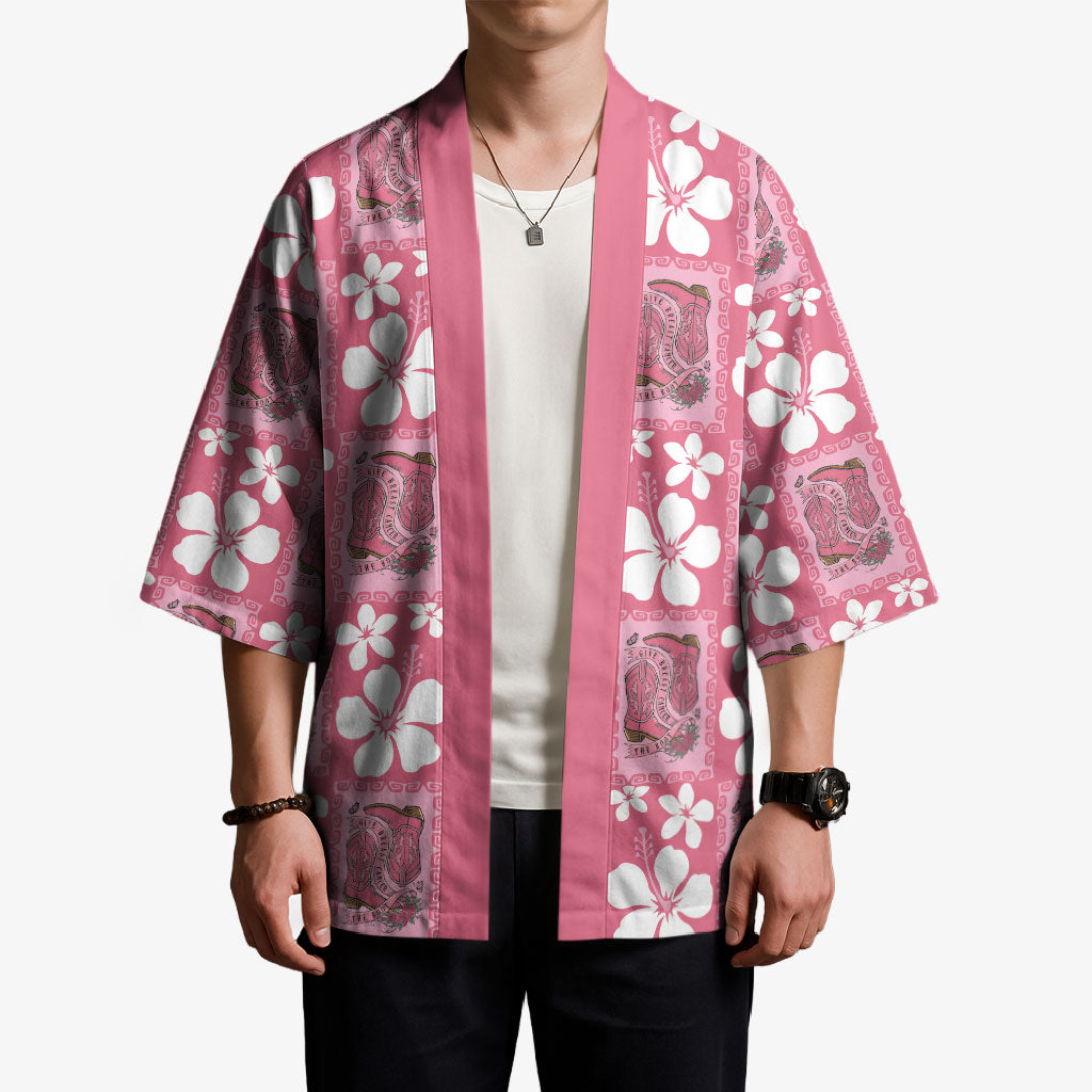 Give Cancer The Boot Pink Cowgirl Kimono Western Aloha Hibiscus Paniolo Heritage Floral