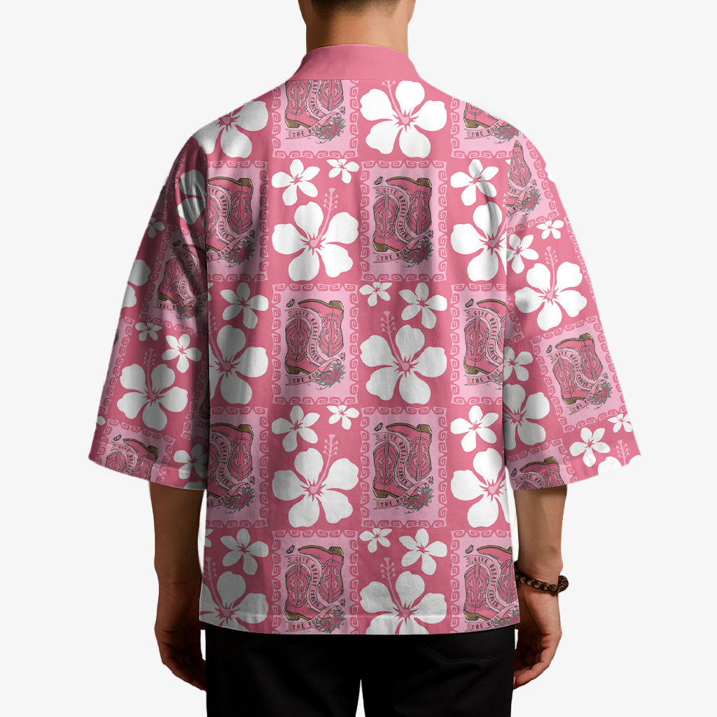 Give Cancer The Boot Pink Cowgirl Kimono Western Aloha Hibiscus Paniolo Heritage Floral