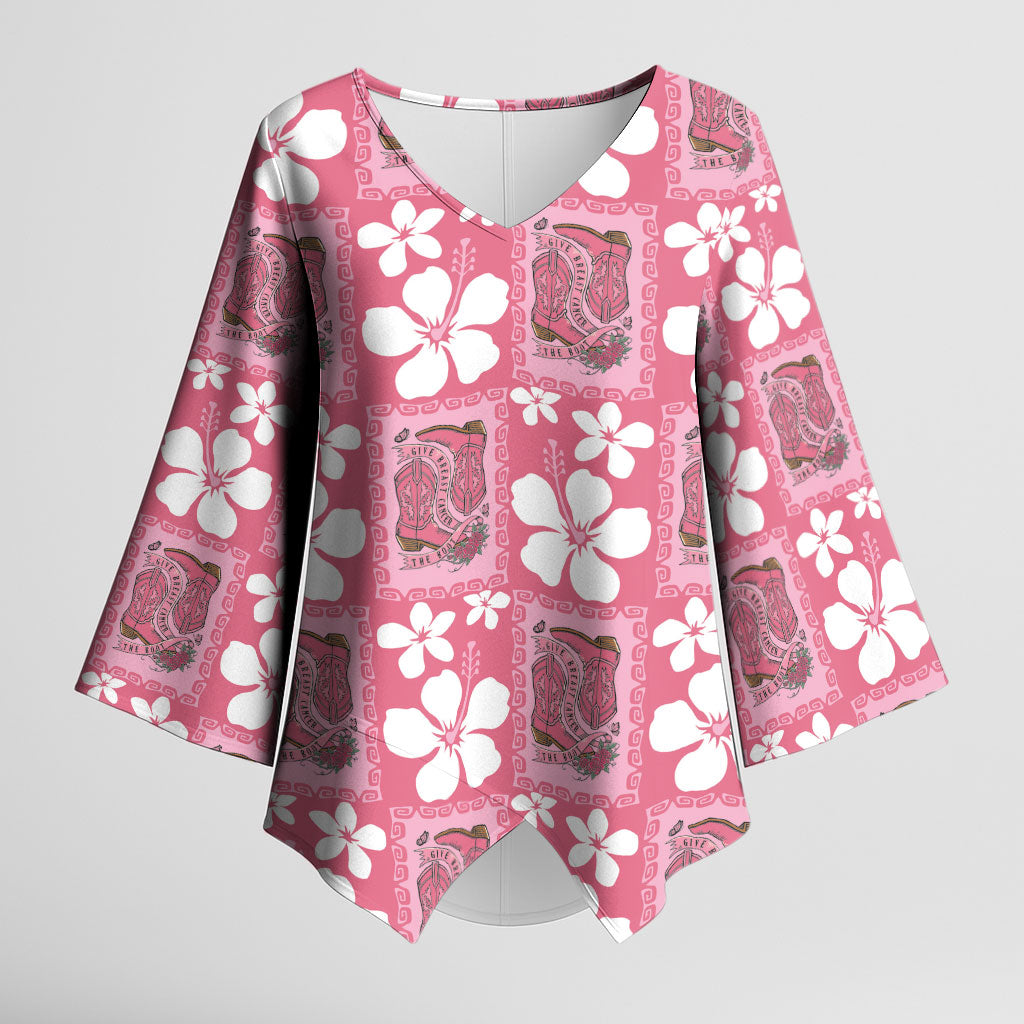 Give Cancer The Boot Pink Cowgirl Kimono Sleeve Blouse Western Aloha Hibiscus Paniolo Heritage Floral LT9 Female Pink - Polynesian Pride