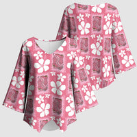 Give Cancer The Boot Pink Cowgirl Kimono Sleeve Blouse Western Aloha Hibiscus Paniolo Heritage Floral