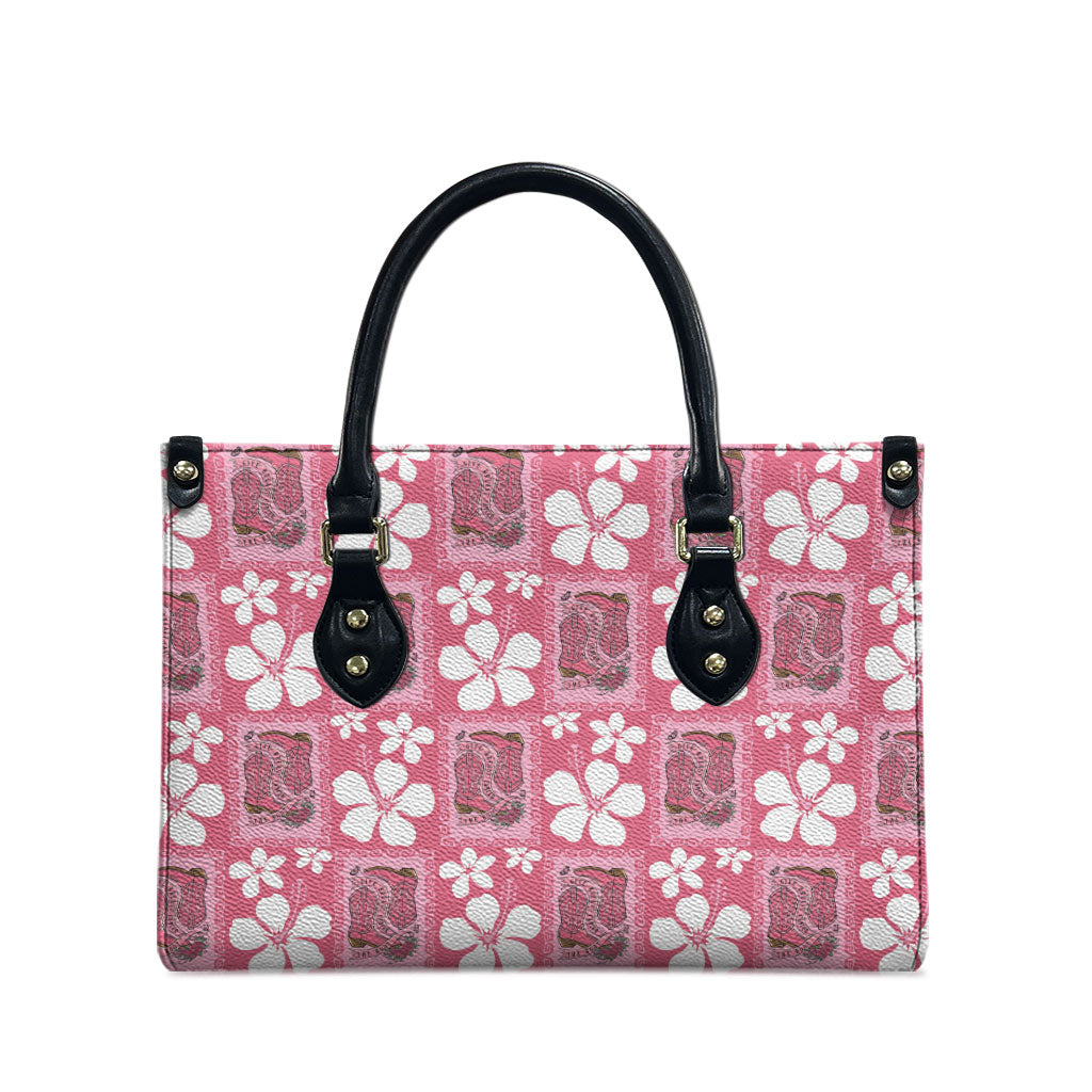 Give Cancer The Boot Pink Cowgirl Leather Bag Western Aloha Hibiscus Paniolo Heritage Floral