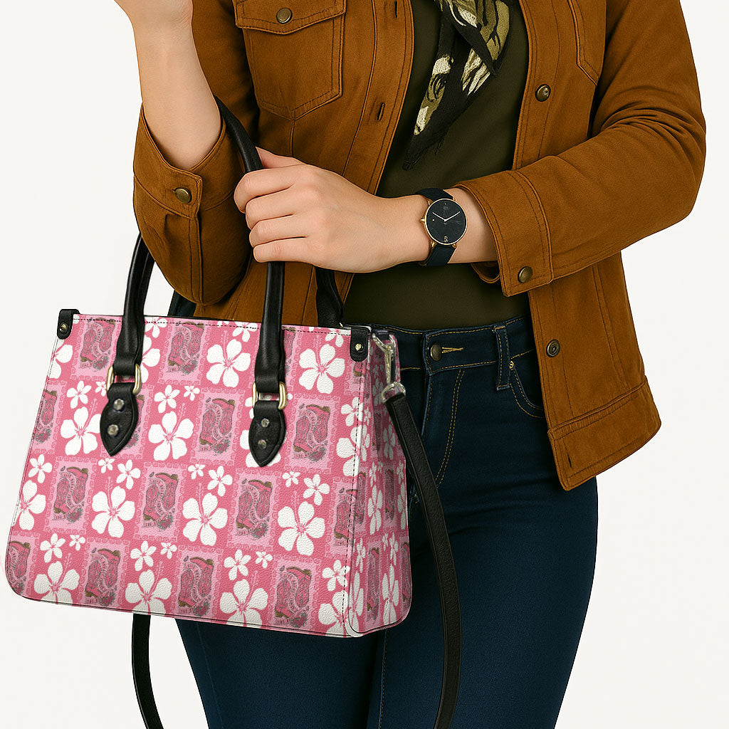 Give Cancer The Boot Pink Cowgirl Leather Bag Western Aloha Hibiscus Paniolo Heritage Floral