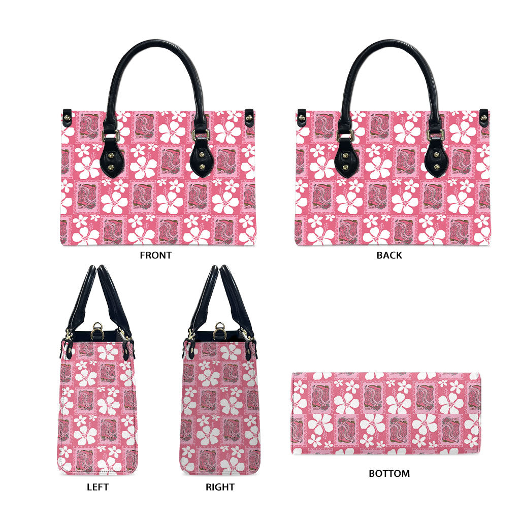 Give Cancer The Boot Pink Cowgirl Leather Bag Western Aloha Hibiscus Paniolo Heritage Floral