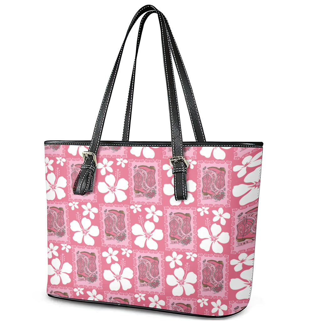 Give Cancer The Boot Pink Cowgirl Leather Tote Bag Western Aloha Hibiscus Paniolo Heritage Floral