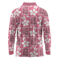 Give Cancer The Boot Pink Cowgirl Long Sleeve Polo Shirt Western Aloha Hibiscus Paniolo Heritage Floral