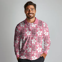 Give Cancer The Boot Pink Cowgirl Long Sleeve Polo Shirt Western Aloha Hibiscus Paniolo Heritage Floral