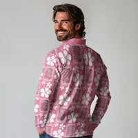 Give Cancer The Boot Pink Cowgirl Long Sleeve Polo Shirt Western Aloha Hibiscus Paniolo Heritage Floral