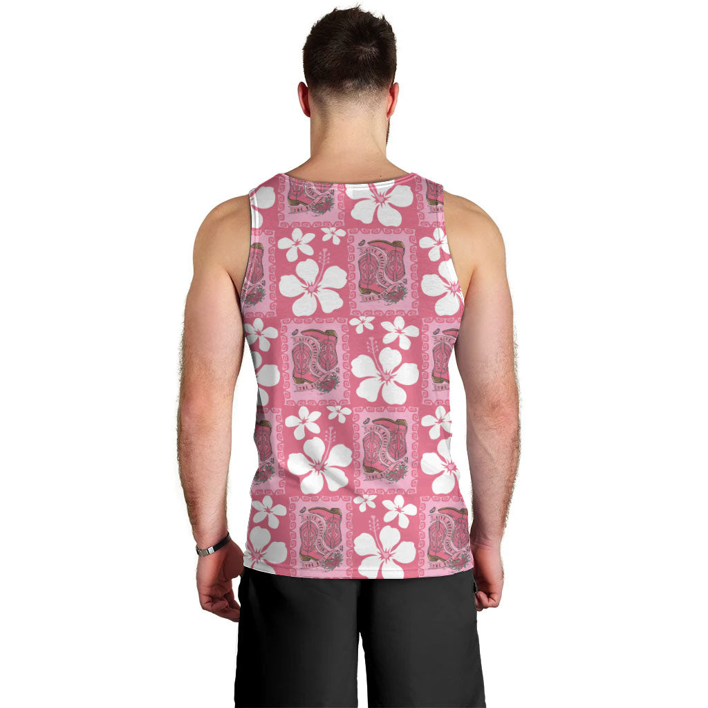 Give Cancer The Boot Pink Cowgirl Men Tank Top Western Aloha Hibiscus Paniolo Heritage Floral
