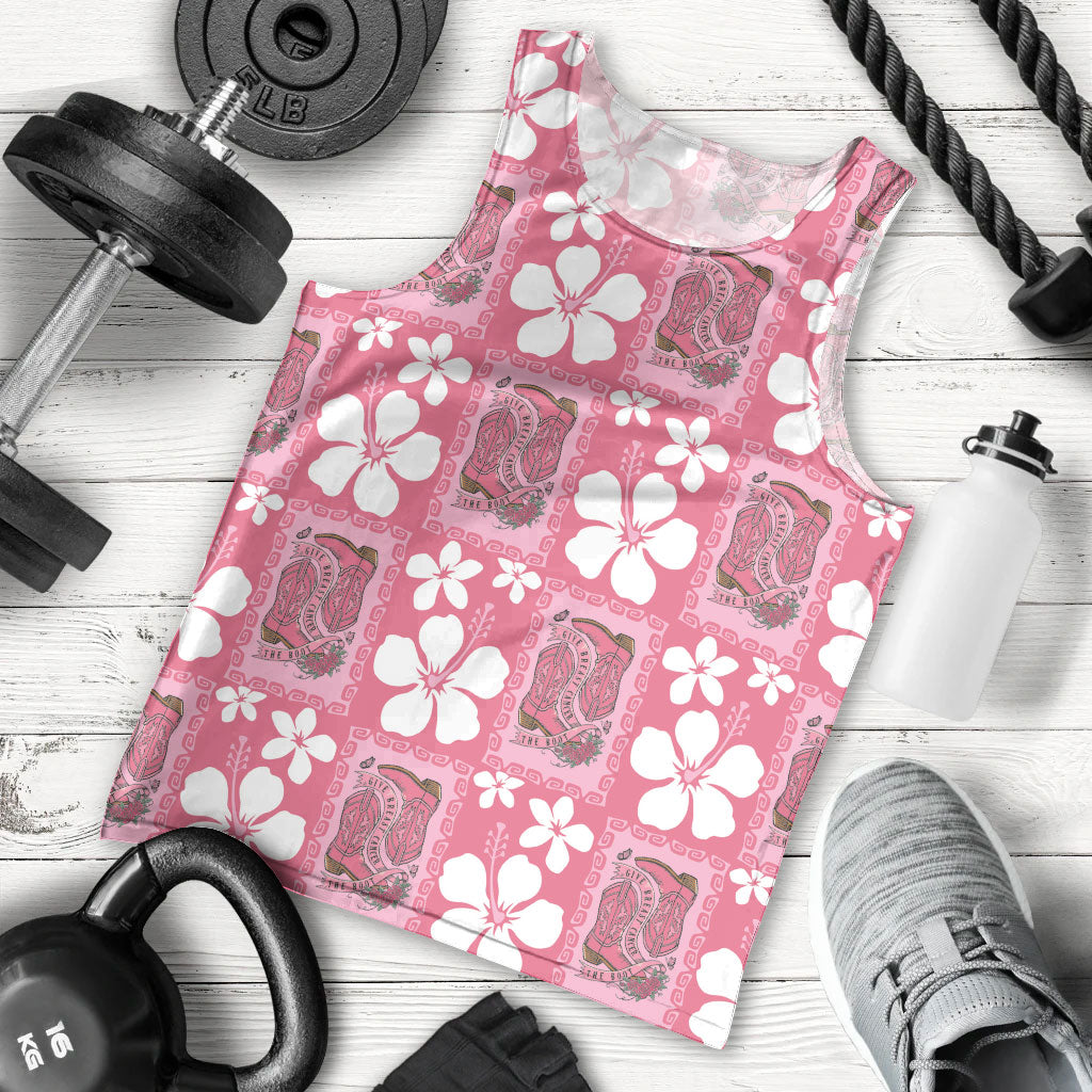 Give Cancer The Boot Pink Cowgirl Men Tank Top Western Aloha Hibiscus Paniolo Heritage Floral
