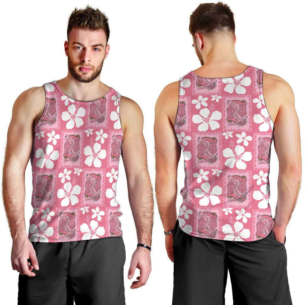 Give Cancer The Boot Pink Cowgirl Men Tank Top Western Aloha Hibiscus Paniolo Heritage Floral