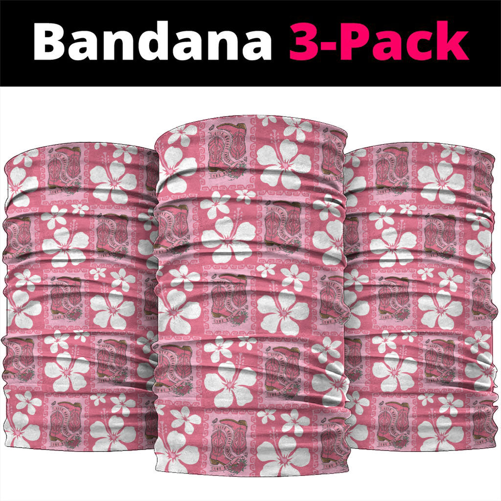Give Cancer The Boot Pink Cowgirl Neck Gaiter Western Aloha Hibiscus Paniolo Heritage Floral
