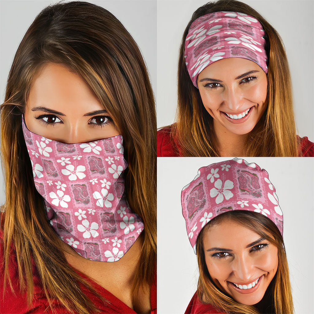 Give Cancer The Boot Pink Cowgirl Neck Gaiter Western Aloha Hibiscus Paniolo Heritage Floral