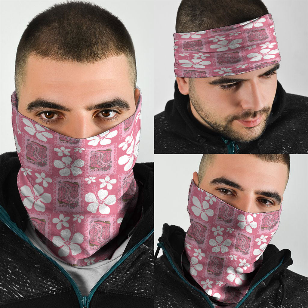 Give Cancer The Boot Pink Cowgirl Neck Gaiter Western Aloha Hibiscus Paniolo Heritage Floral