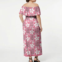 Give Cancer The Boot Pink Cowgirl Off Shoulder Maxi Dress Western Aloha Hibiscus Paniolo Heritage Floral