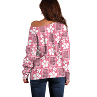 Give Cancer The Boot Pink Cowgirl Off Shoulder Sweater Western Aloha Hibiscus Paniolo Heritage Floral