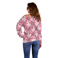 Give Cancer The Boot Pink Cowgirl Off Shoulder Sweater Western Aloha Hibiscus Paniolo Heritage Floral