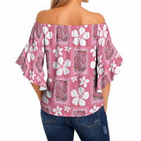 Give Cancer The Boot Pink Cowgirl Off Shoulder Wrap Waist Top Western Aloha Hibiscus Paniolo Heritage Floral