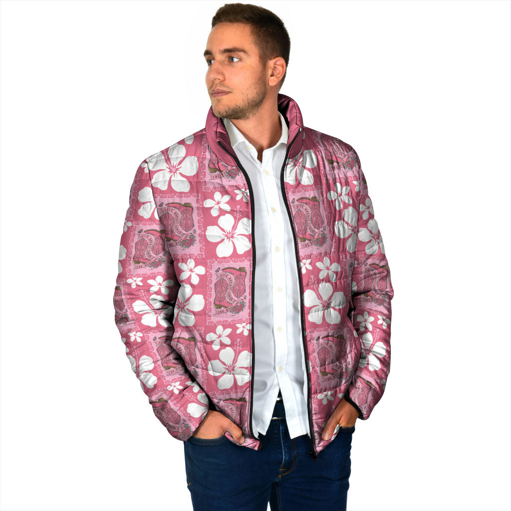 Give Cancer The Boot Pink Cowgirl Padded Jacket Western Aloha Hibiscus Paniolo Heritage Floral