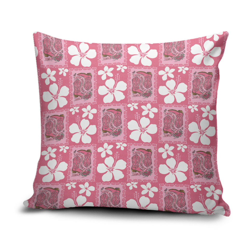 Give Cancer The Boot Pink Cowgirl Pillow Cover Western Aloha Hibiscus Paniolo Heritage Floral