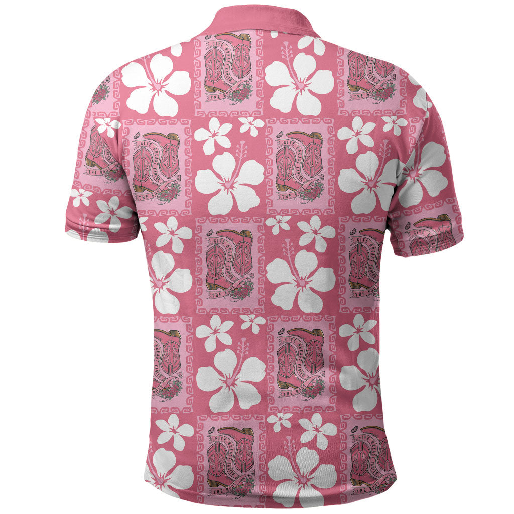 Give Cancer The Boot Pink Cowgirl Polo Shirt Western Aloha Hibiscus Paniolo Heritage Floral