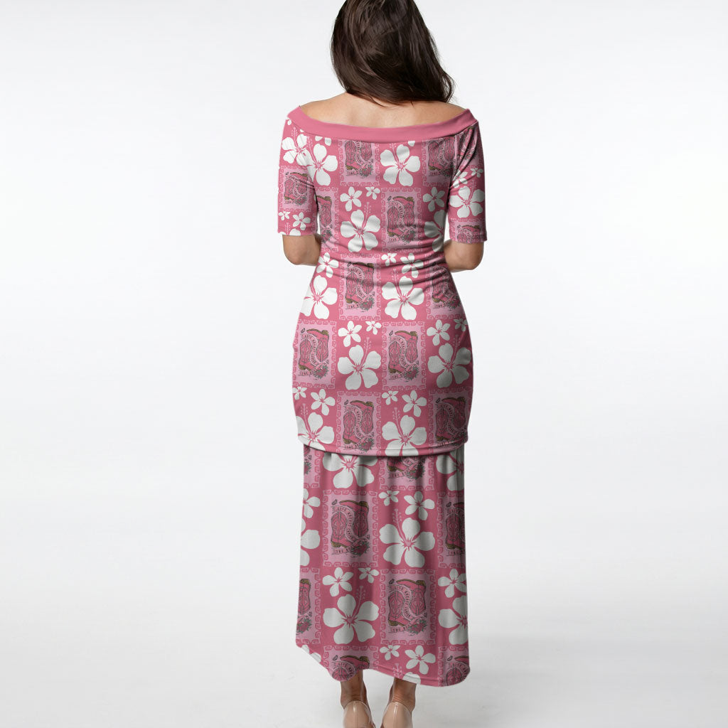 Give Cancer The Boot Pink Cowgirl Puletasi Western Aloha Hibiscus Paniolo Heritage Floral