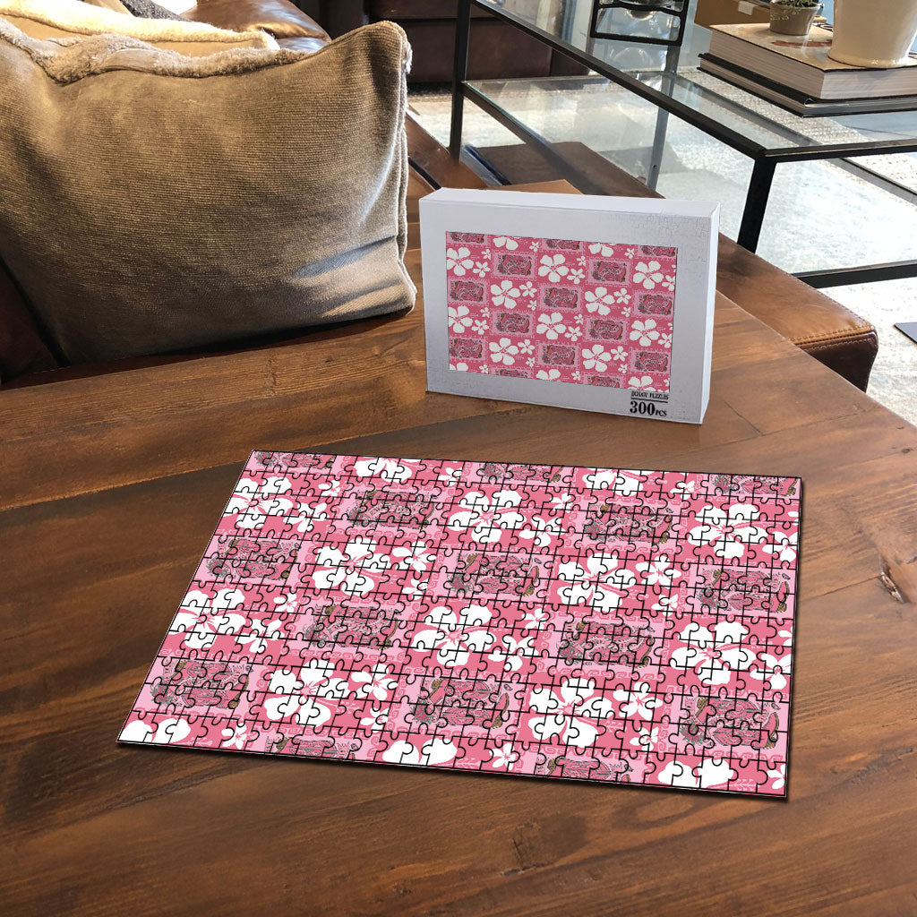 Give Cancer The Boot Pink Cowgirl Puzzle Western Aloha Hibiscus Paniolo Heritage Floral