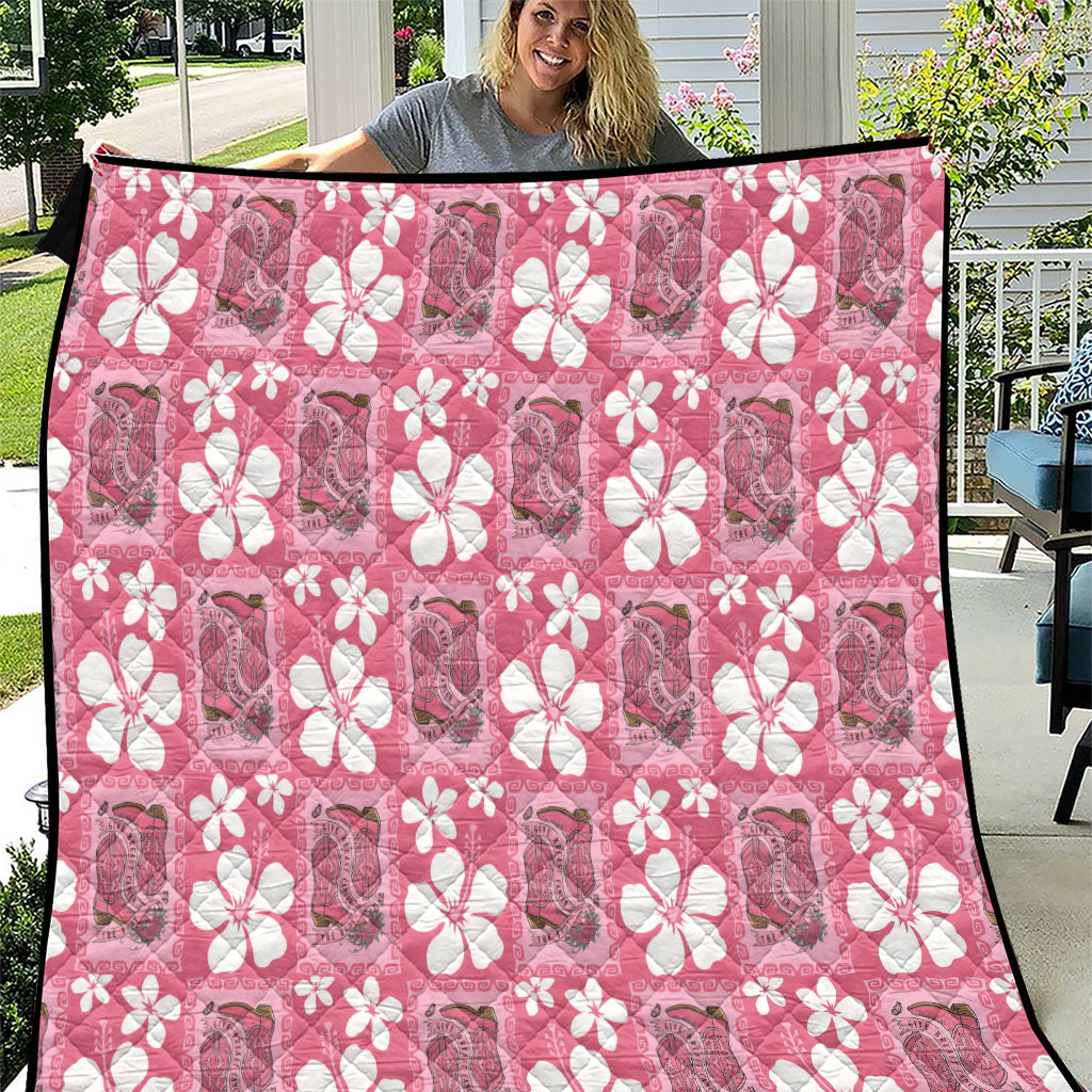 Give Cancer The Boot Pink Cowgirl Quilt Western Aloha Hibiscus Paniolo Heritage Floral