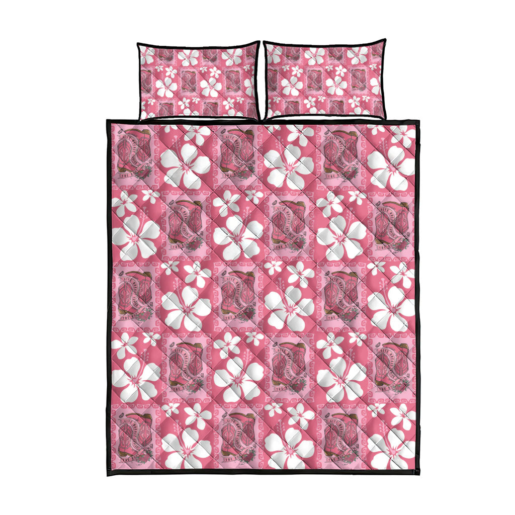 Give Cancer The Boot Pink Cowgirl Quilt Bed Set Western Aloha Hibiscus Paniolo Heritage Floral