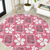 Give Cancer The Boot Pink Cowgirl Round Carpet Western Aloha Hibiscus Paniolo Heritage Floral