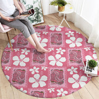 Give Cancer The Boot Pink Cowgirl Round Carpet Western Aloha Hibiscus Paniolo Heritage Floral