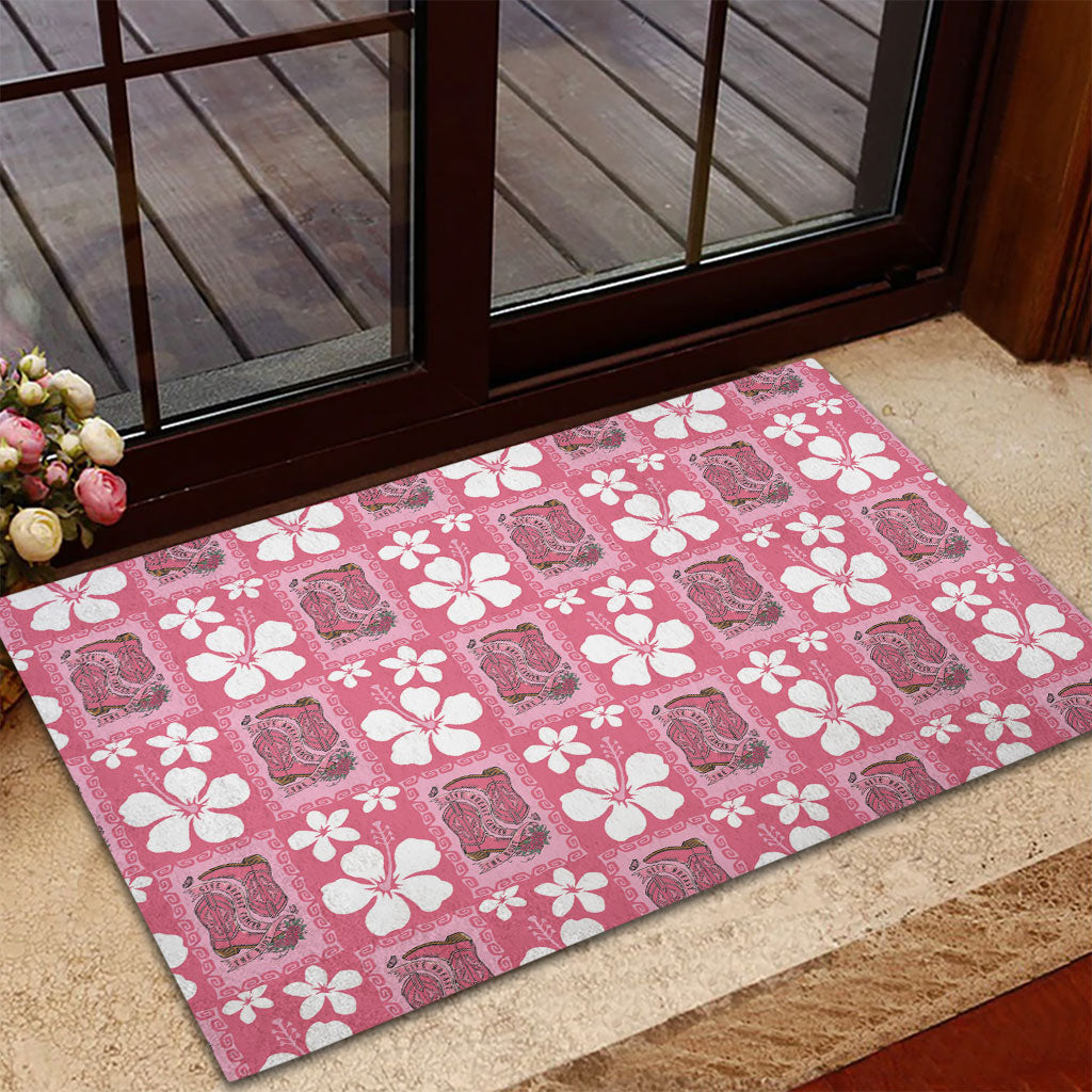 Give Cancer The Boot Pink Cowgirl Rubber Doormat Western Aloha Hibiscus Paniolo Heritage Floral