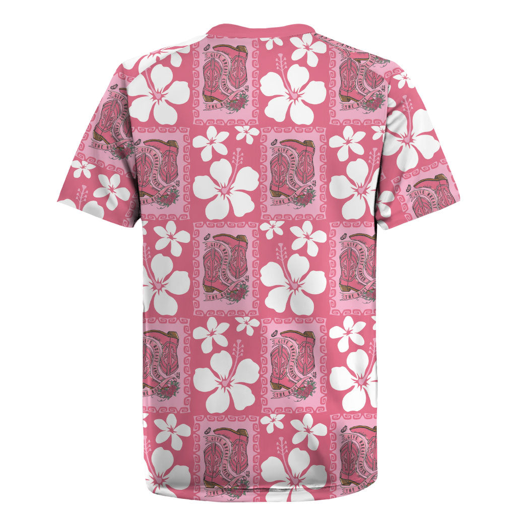 Give Cancer The Boot Pink Cowgirl Rugby Jersey Western Aloha Hibiscus Paniolo Heritage Floral