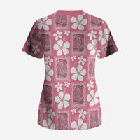 Give Cancer The Boot Pink Cowgirl Scrub Top Western Aloha Hibiscus Paniolo Heritage Floral