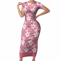 Give Cancer The Boot Pink Cowgirl Short Sleeve Bodycon Dress Western Aloha Hibiscus Paniolo Heritage Floral