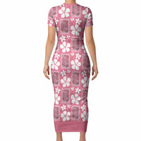 Give Cancer The Boot Pink Cowgirl Short Sleeve Bodycon Dress Western Aloha Hibiscus Paniolo Heritage Floral