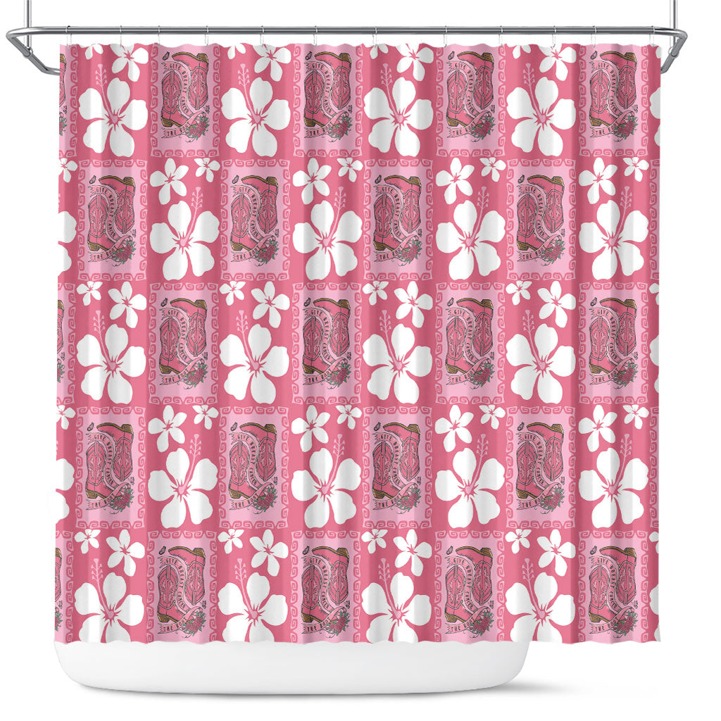 Give Cancer The Boot Pink Cowgirl Shower Curtain Western Aloha Hibiscus Paniolo Heritage Floral LT9 Pink - Polynesian Pride