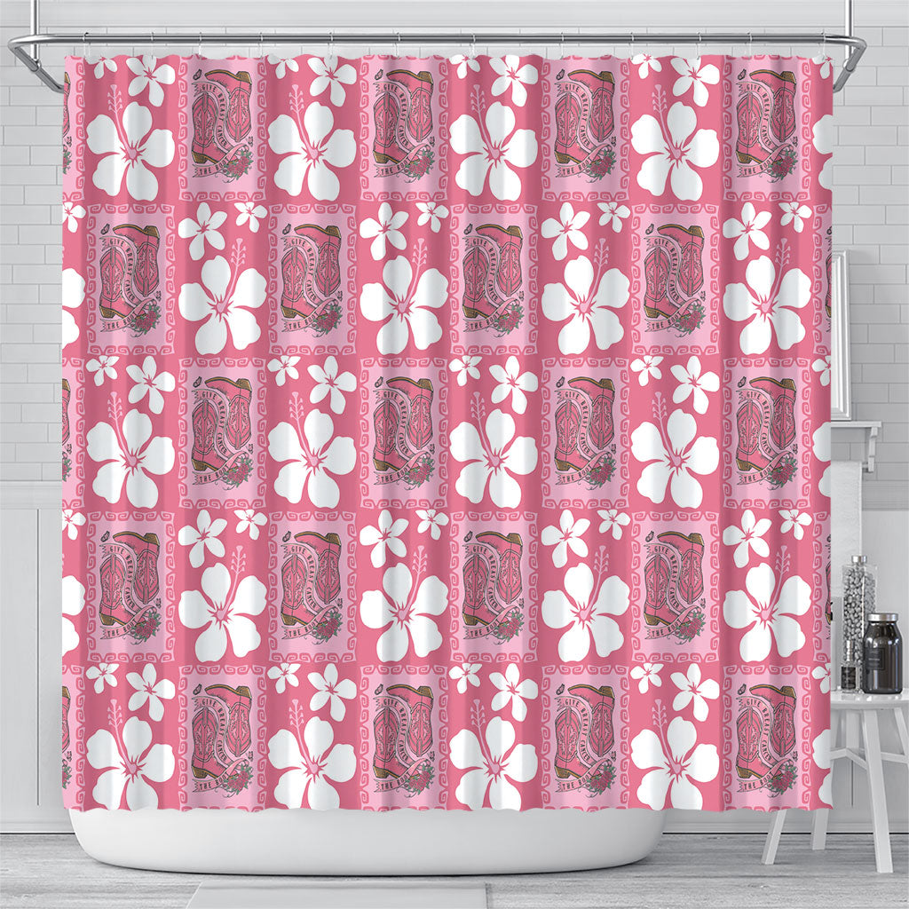 Give Cancer The Boot Pink Cowgirl Shower Curtain Western Aloha Hibiscus Paniolo Heritage Floral