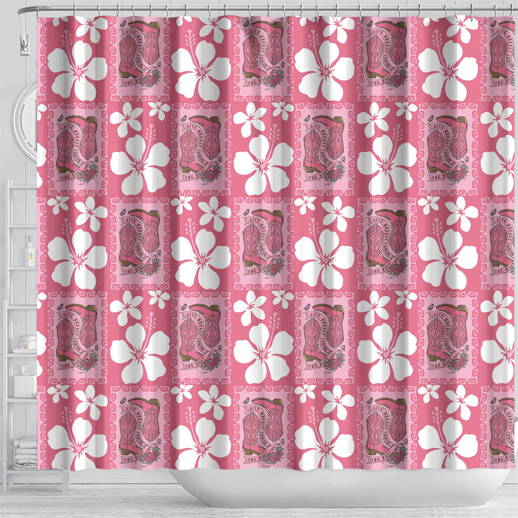 Give Cancer The Boot Pink Cowgirl Shower Curtain Western Aloha Hibiscus Paniolo Heritage Floral