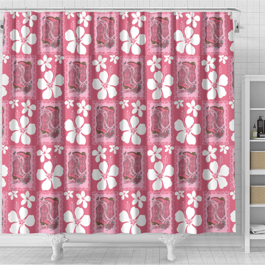 Give Cancer The Boot Pink Cowgirl Shower Curtain Western Aloha Hibiscus Paniolo Heritage Floral