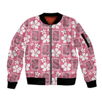 Give Cancer The Boot Pink Cowgirl Sleeve Zip Bomber Jacket Western Aloha Hibiscus Paniolo Heritage Floral
