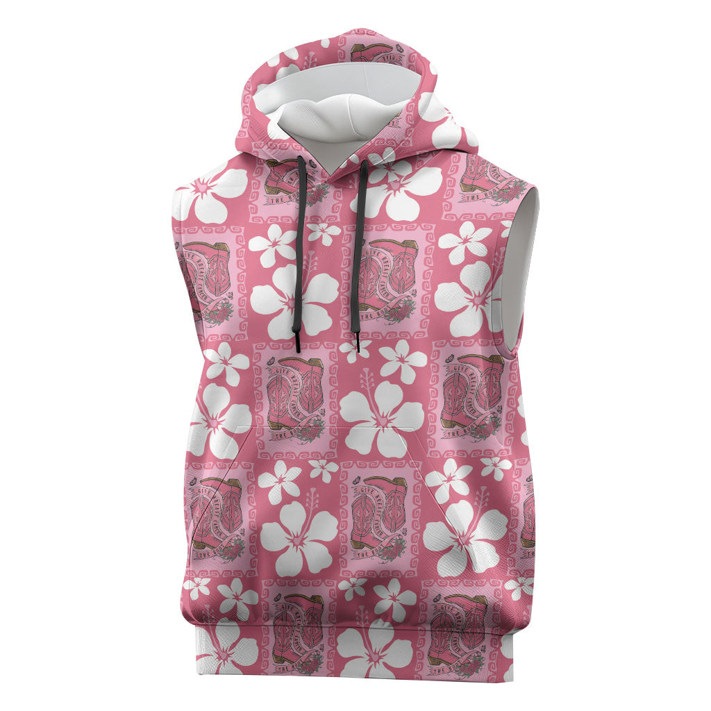 Give Cancer The Boot Pink Cowgirl Sleeveless Hoodie Western Aloha Hibiscus Paniolo Heritage Floral