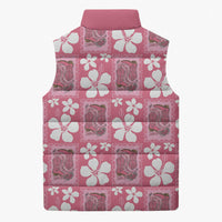 Give Cancer The Boot Pink Cowgirl Sleeveless Puffer Jacket Western Aloha Hibiscus Paniolo Heritage Floral