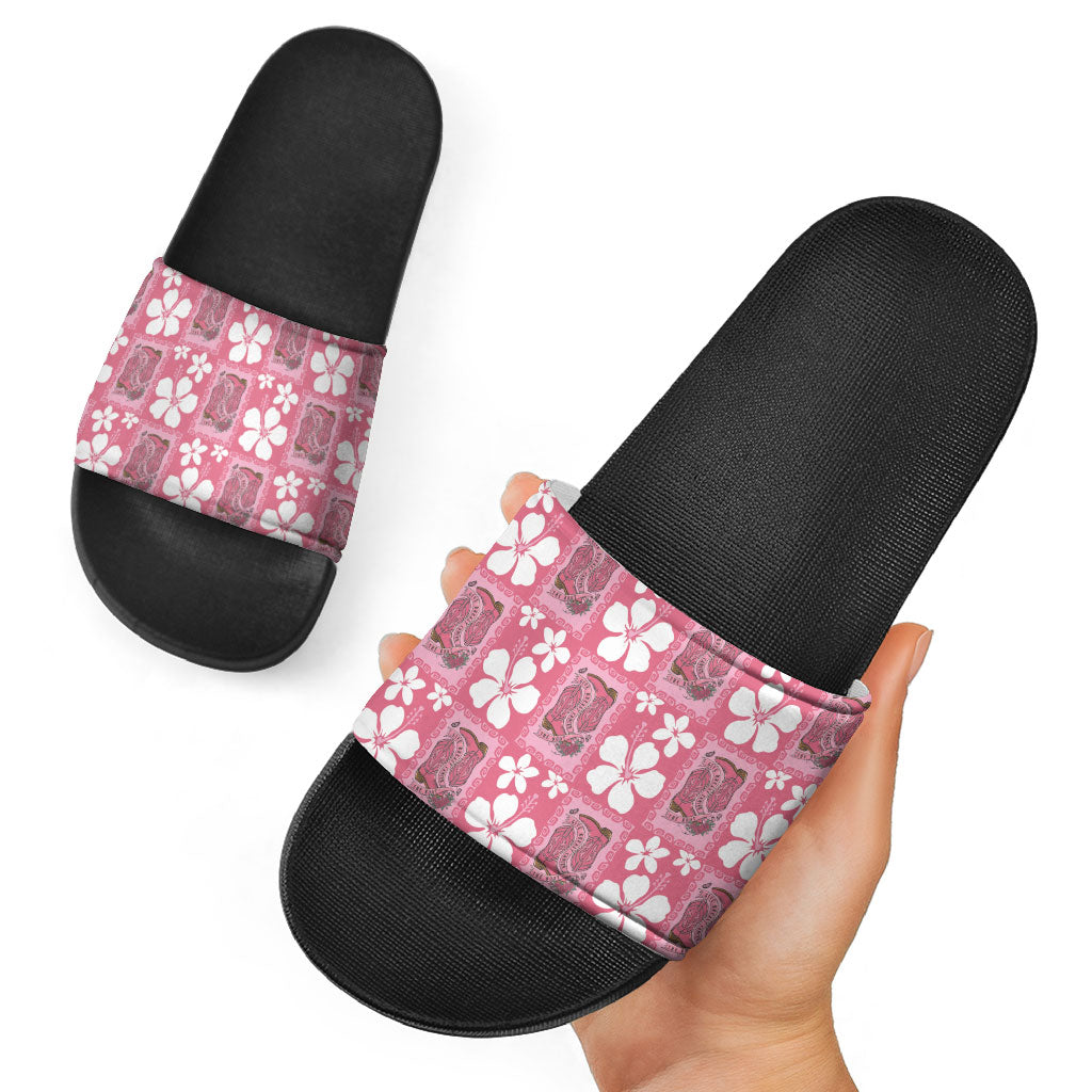 Give Cancer The Boot Pink Cowgirl Slide Sandals Western Aloha Hibiscus Paniolo Heritage Floral
